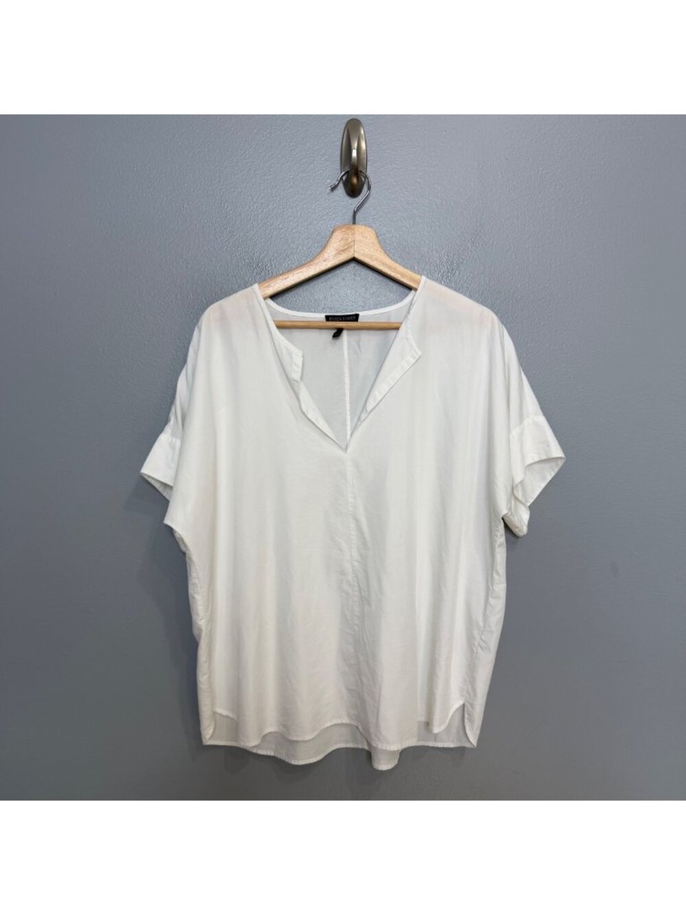 EILEEN FISHER white tencel split neck top size M